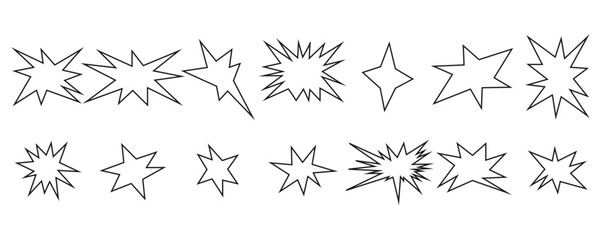 Set of trendy irregular stars and sparkles. Simple doodle abstract elements