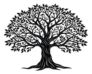 Tree with roots silhouette vector