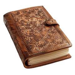 Elegant leather journal with intricate floral embossing, perfect for writing, sketching, or as a thoughtful gift. High-quality, artisanal design.