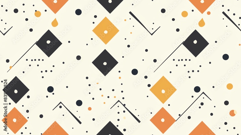 Poster minimalistic seamless pattern with geometric diamonds and dots, arranged in a simple yet elegant rep