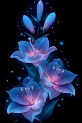 Blue Flower on Black Background