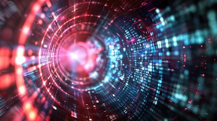 Obraz premium Digital abstract background for technological operations, neural networks, AI, data transmission and encryption, digital archives, audio and visual representations, scientific research. Copy space