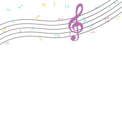 Abstract music notes on line wave background. Black G-clef and music notes isolated vector illustration Can be adapt to Brochure, Annual Report, Magazine, Poster, Corporate Presentation, Portfolio.
