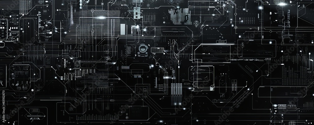 Poster futuristic digital interface with abstract circuitry and technology. perfect for technology, innovat