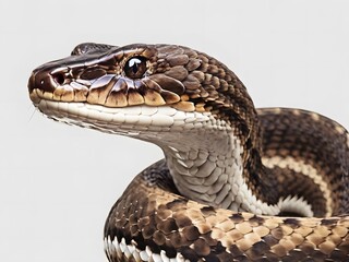 A Cottonmouth snake on a white background. AI generated image