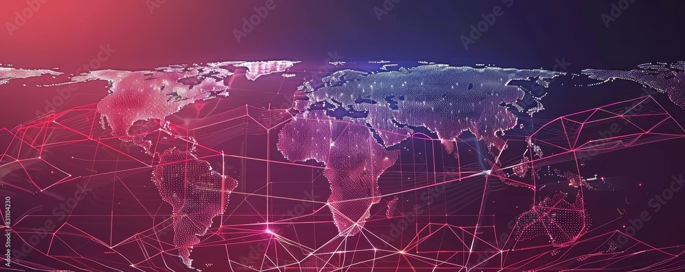 Poster global network of digital connections and data, representing worldwide communication and technology 