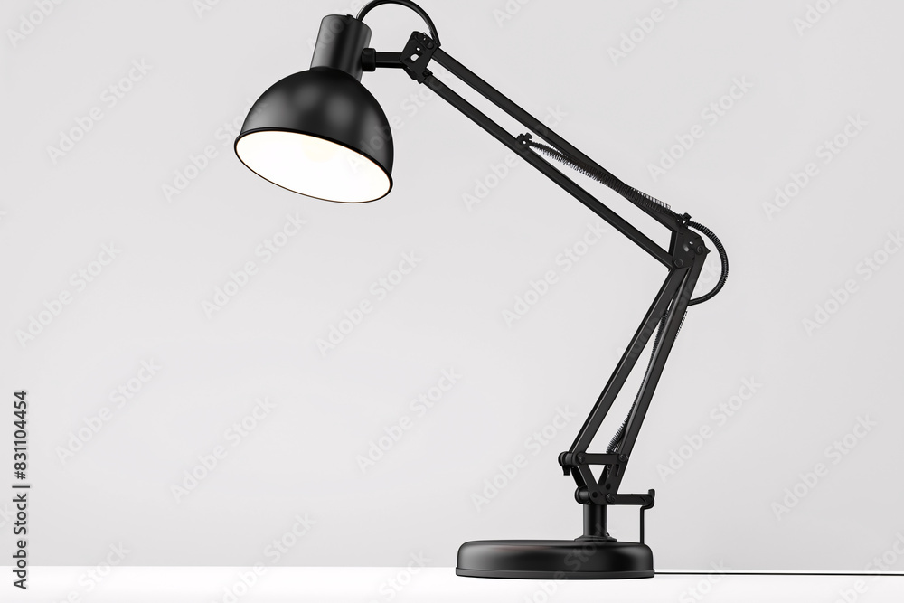 Poster a black desk lamp with a modern design illuminated against a white background creating a sleek and m