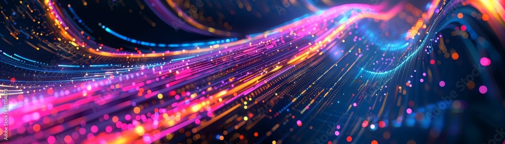 Poster vibrant abstract light trails with dynamic lines and neon colors creating a sense of motion and ener
