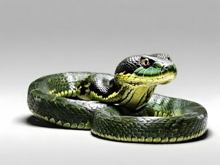 Fototapeta premium A Green Anaconda snake on a white background. AI generated image