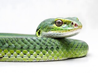 A Green Tree Python snake on a white background. AI generated image