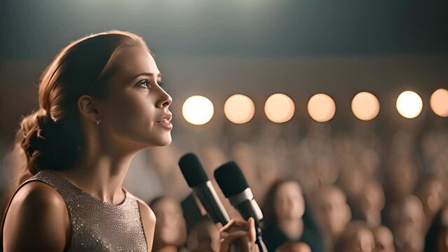Woman Speaking at Microphone Generative AI