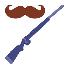 Dads shotgun with mustache Concept, Gift for Hunter Dady Vector Icon Design, Happy Fathers Day Symbol, Dad Gift Elements Sign, Parents Day Stock illustration