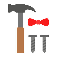 Handyman Tools with Bow Concept, hammer with nail and necktie for industrial Dad Vector Icon Design, Happy Fathers Day Symbol, Dads Gift Elements Sign, Parents Day Stock illustration