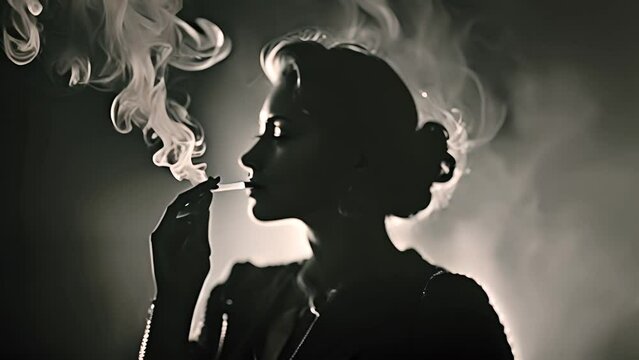 Woman Smoking Cigarette in Film Noire Generative AI