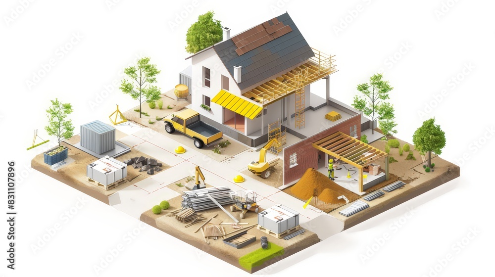 Poster design a visual representation of the construction process for residential buildings. include steps 