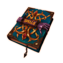 A magic book with spells. A digital illustration on a transparent background.