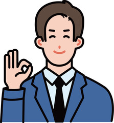 笑顔で案内するスーツの男性