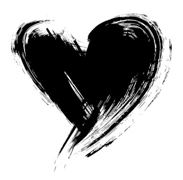 Black heart png brush stroke texture, transparent background