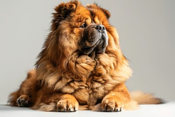 Dog on table gazes camera