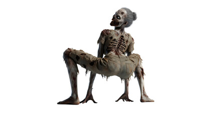 Twerking Female Zombie on Transparent Background, Scary Horror Character
