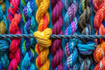 Close up view of olorful vibrant wool or cotton threads. 