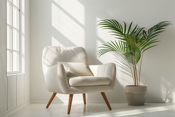 Fototapeta premium Chair plant room close wood interior