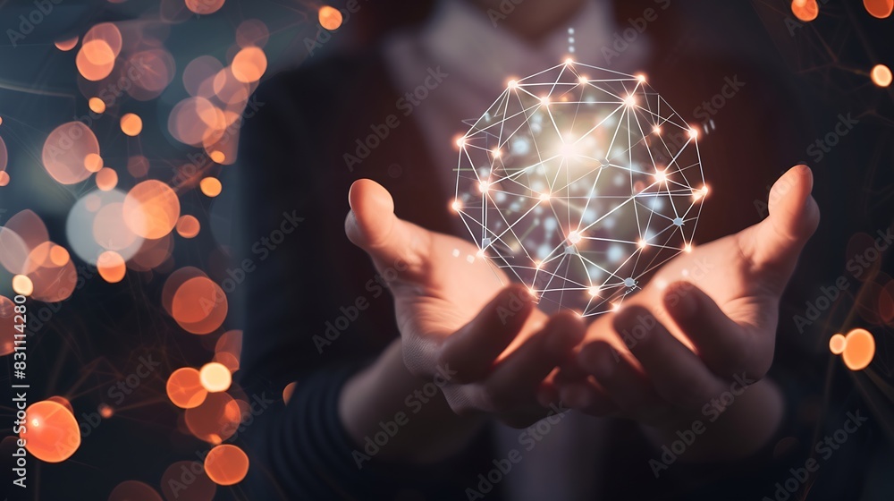 Aufkleber businessman holding global network connection on social networking and customer data analytics busin