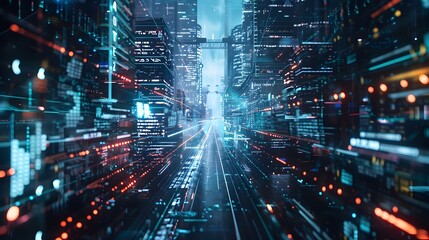 Fototapeta premium Futuristic City of Digital Narcotics: A Virtual Marketplace for Synthetic Dowry