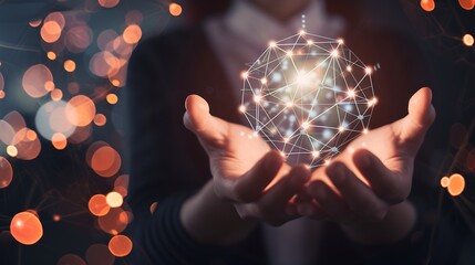 Businessman holding global network connection on social networking and customer data analytics Business strategy and smart intelligence digital marketing Technology and global business : Generative AI