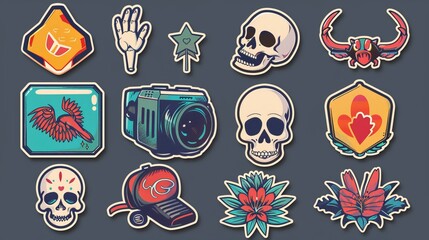 retro stickers pack vector