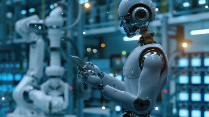 Fototapeta premium Robot Operating Device in Advanced Industrial Setting with Mechanisms