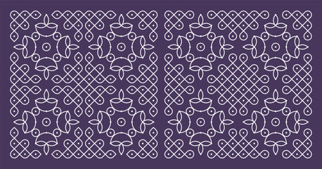 Diwali and karthigai deepam special pulli kolam set. Indian Traditional folk art vector illustration. 