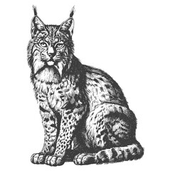 bobcat animal with engraving sketch style black color only