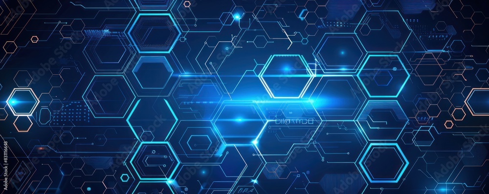 Poster blue and white background with a hexagon pattern for technology or digital tech vector banner design