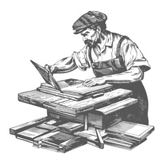 bookbinding in action with engraving sketch style black color only
