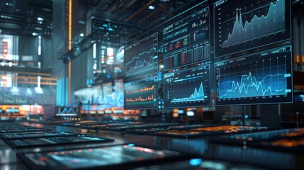 A room packed with various computer screens showing data and information.