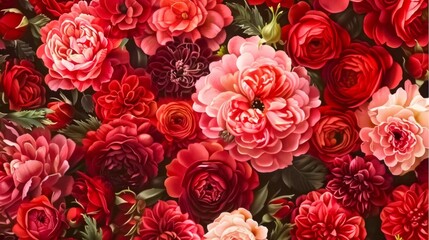 Red floral background, summer and fall fresh flowers wall