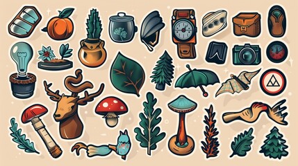 retro stickers pack vector