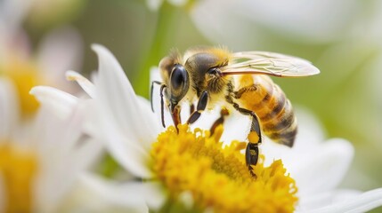 Close-up of bees pollinating flowers, representing the importance of pollinators in ecosystems