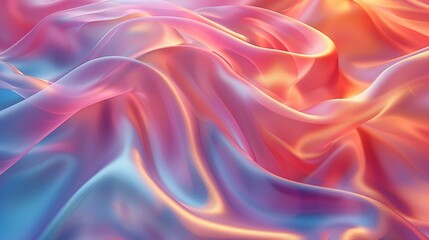 Obraz premium A simple yet elegant fabric pattern with smooth, flowing curves in gradient shades of pink, blue, and orange, creating a modern and shiny effect. Minimal and Simple style