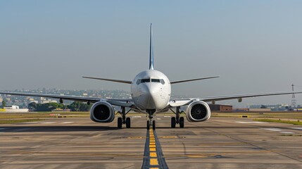 Commercial airliner taxiing on the runway, ready for departure, showcasing the efficiency and speed of air travel