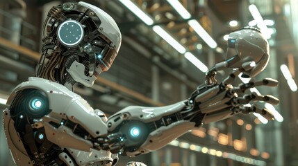 Fototapeta premium Robotics technology is increasingly being used in manufacturing, healthcare, and domestic settings, performing tasks that range from assembly line work to surgery.