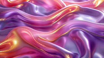 Fototapeta premium A colorful and shiny fabric design featuring smooth, wavy lines in gradient shades of purple, pink, and gold, providing a beautiful and modern effect. Minimal and Simple style