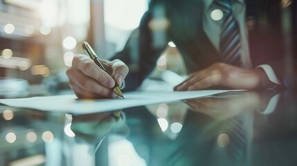 Close up business man signing contract making a deal classic business : Generative AI