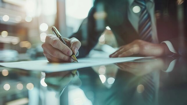 Close up business man signing contract making a deal classic business : Generative AI