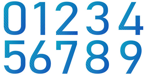 Set of blue numbers with pattern isolated on white. Alphabet with numbers. Vector graphic elements for design. Abstract pattern with lines