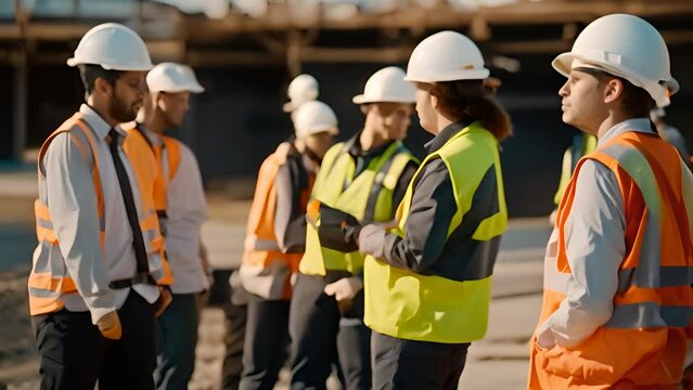 Group of People in Safety Vests and Hard Hats Generative AI