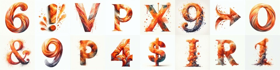 Fototapeta premium Orange watercolor Lettering Typeface. AI generated illustration