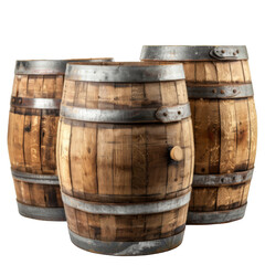 Obraz premium Wooden oak barrels on white background