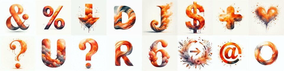 Fototapeta premium Orange watercolor Lettering Typeface. AI generated illustration